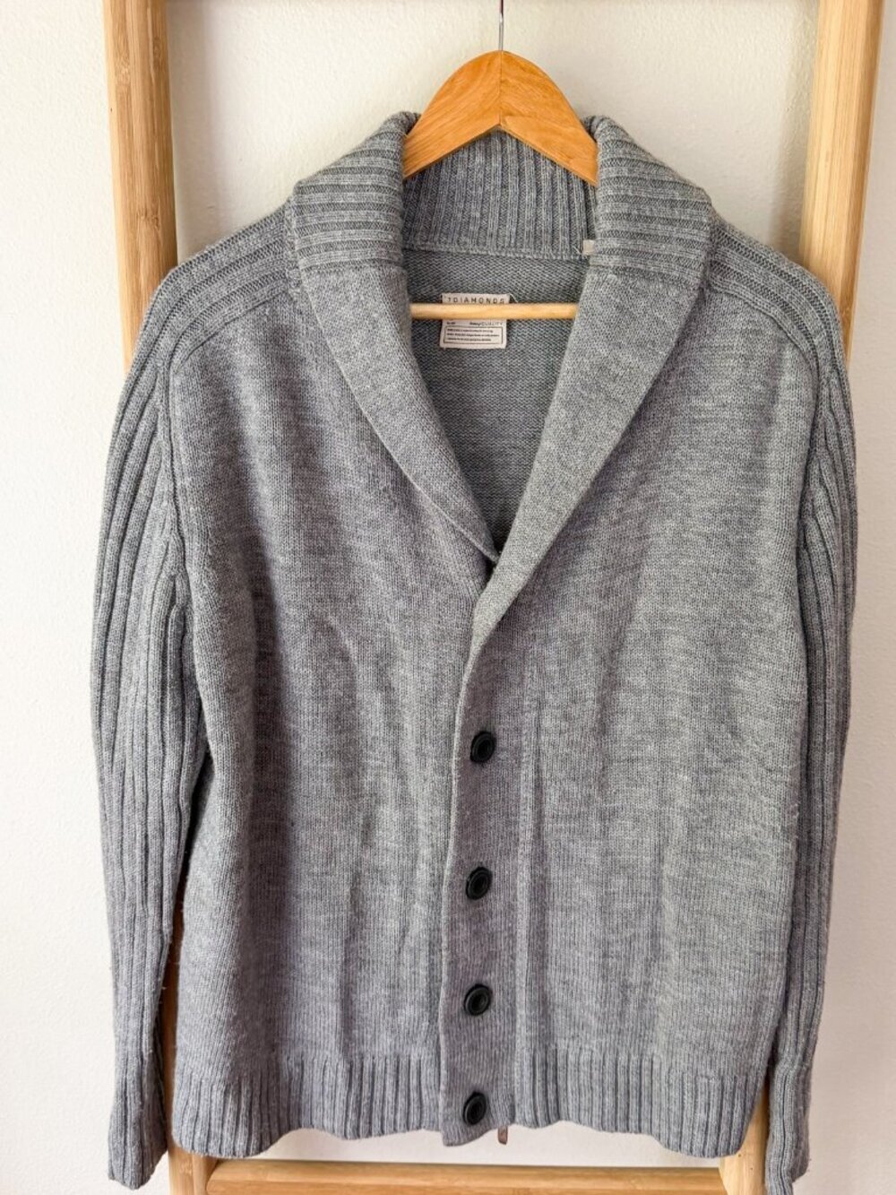 7 Diamonds Shawl Collar Cardigan Gray Wool Blend Button Zip Sweater XL
